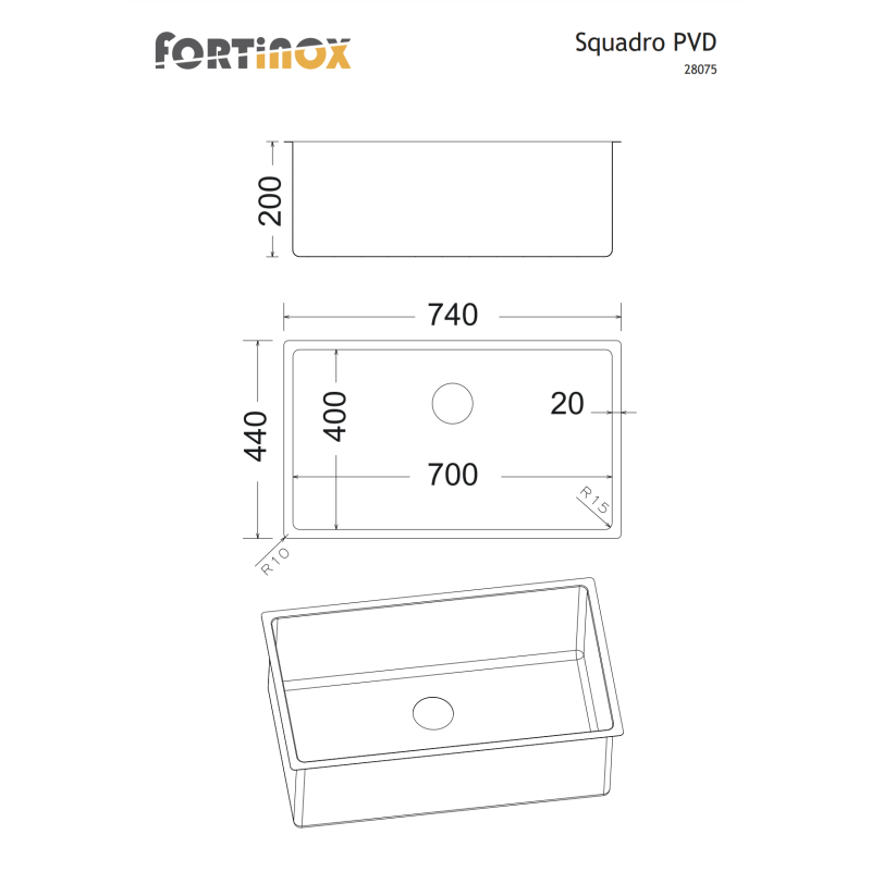 Νεροχύτης Κουζίνας Fortinox Squadro PVD 28075-xxx