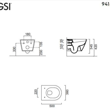 GSI KUBE-X SWIRL, ΚΡΕΜΑΣΤΗ ΠΟΡΣΕΛΑΝΙΝΗ ΛΕΚΑΝΗ, ΚΑΛΥΜΜΑ SLIM SOFT CLOSE, WHITE, 50 CM, 941600C-300