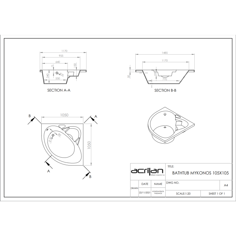 ACRILAN ΜΥΚΟΝΟΣ ΓΩΝΙΑΚΗ ΜΠΑΝΙΕΡΑ 105x105