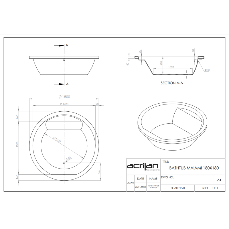 ACRILAN ΜΑΙΑΜΙ ΚΥΚΛΙΚΗ ΜΠΑΝΙΕΡΑ 180x180