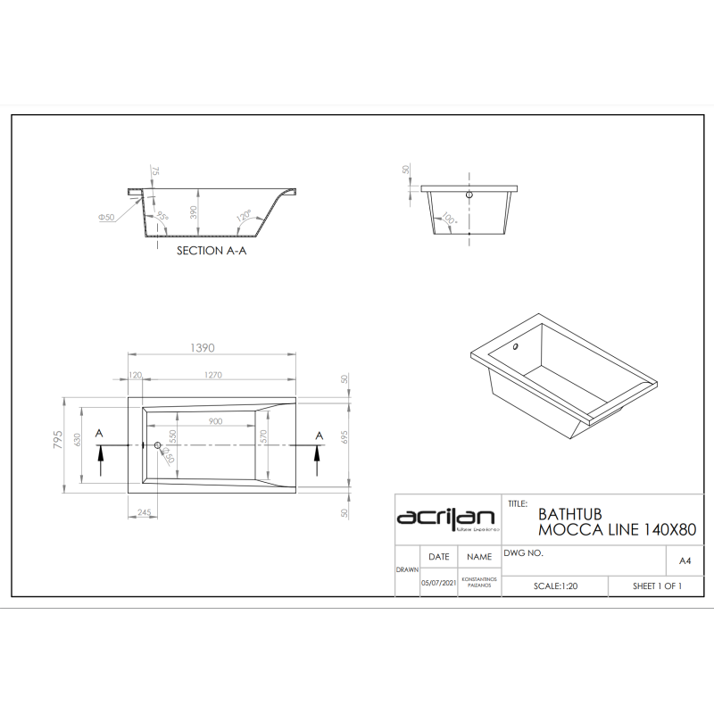 ACRILAN MOCCA LINE ΕΥΘΥΓΡΑΜΜΗ ΜΠΑΝΙΕΡΑ 3 ΔΙΑΣΤΑΣΕΩΝ 