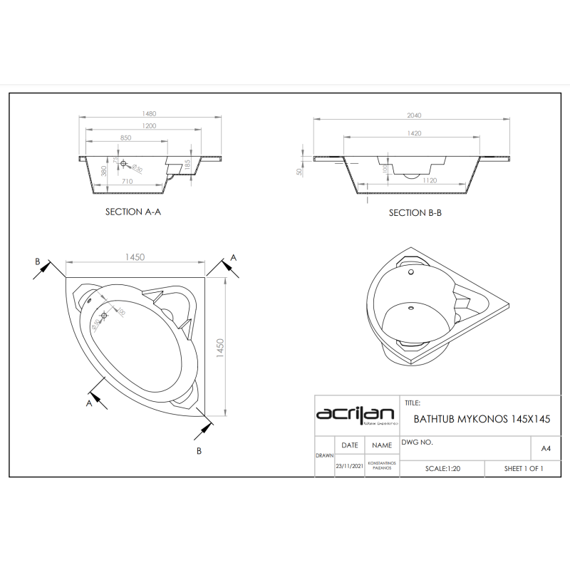 ACRILAN ΜΥΚΟΝΟΣ ΓΩΝΙΑΚΗ ΜΠΑΝΙΕΡΑ 145x145