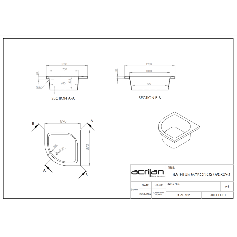 ACRILAN ΜΥΚΟΝΟΣ ΓΩΝΙΑΚΗ ΜΠΑΝΙΕΡΑ 90x90