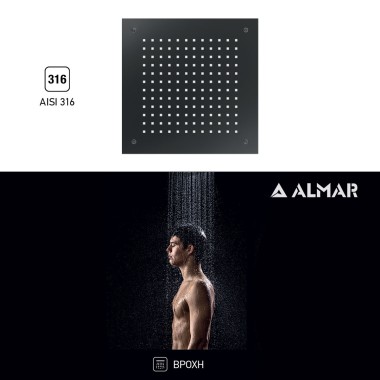 Almar, Square Temptation 38x38 cm, Kεφαλή Εντοιχισμού Οροφής 1 Εξόδου, Black Brushed, E044046-411
