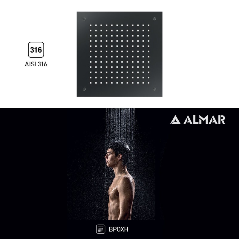Almar, Square Temptation 38x38 cm, Kεφαλή Εντοιχισμού Οροφής 1 Εξόδου, Black Brushed, E044046-411