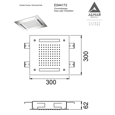 Almar Easy Light Temptation, Κεφαλή Eντοιχισμού Οροφής 1 Εξόδου, 30x30 cm, Black Brushed (PVD), E044172-411