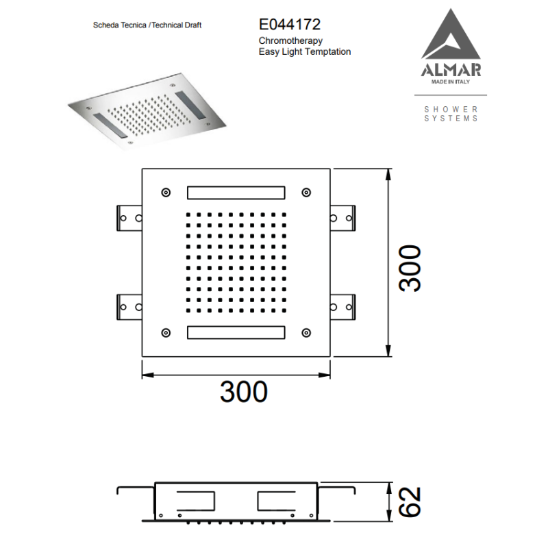 Almar Easy Light Temptation, Κεφαλή Eντοιχισμού Οροφής 1 Εξόδου, 30x30 cm, Black Brushed (PVD), E044172-411