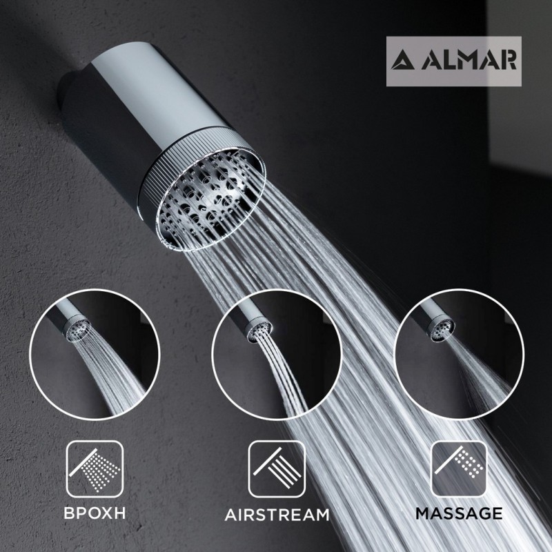 ALMAR ΚΕΦΑΛΗ BEAM MULTIJET ΕΠΙΤΟΙΧΗ ΑΝΑΚΛΙΝΟΜΕΝΗ 3 ΡΟΩΝ, BLACK MATT, E044286-400