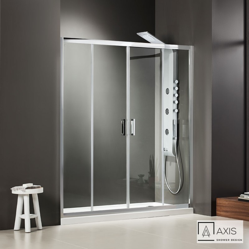 AXIS SLIDER 2+2, ΚΑΜΠΙΝΑ 2 ΣΤΑΘΕΡΑ ΚΑΙ 2 ΣΥΡΟΜΕΝΑ, CLEAN GLASS, CHROME, 160 (157-161) CM, ΎΨΟΣ: 185 CM, SL2Χ 160C-100