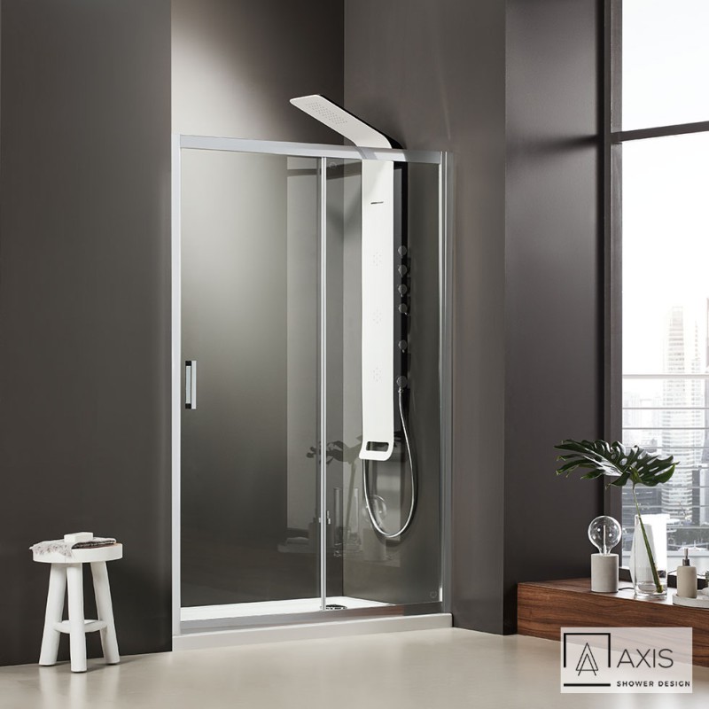 AXIS SLIDER 1+1, ΚΑΜΠΙΝΑ 1 ΣΤΑΘΕΡO ΚΑΙ 1 ΣΥΡΟΜΕΝO, CLEAN GLASS, CHROME, 150 (147-151) CM, ΎΨΟΣ: 185 CM, SLX 150C-100