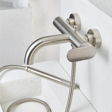 ARMANDO VICARIO SLIM ΜΠΑΤΑΡΙΑ ΛΟΥΤΡΟΥ ΕΠΙΤΟΙΧΗ 2 ΕΞΟΔΩΝ INOX FINISH, 500100-110