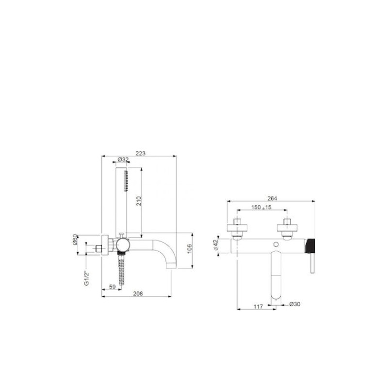 ARMANDO VICARIO INDUSTRIAL ΜΠΑΤΑΡΙΑ ΛΟΥΤΡΟΥ ΕΠΙΤΟΙΧΗ 2 ΕΞΟΔΩΝ INOX FINISH 