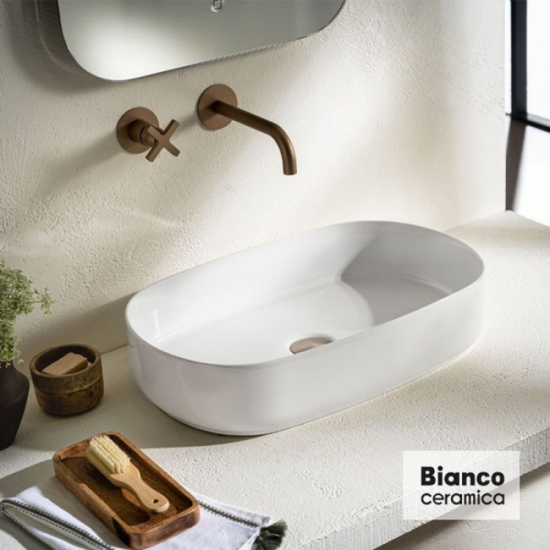 BIANCO CERAMICA UMA, ΕΠΙΤΡΑΠΕΖΙΟΣ ΠΟΡΣΕΛΑΝΑΤΟΣ ΝΙΠΤΗΡΑΣ, WHITE, 55x36 CM, 31055-300