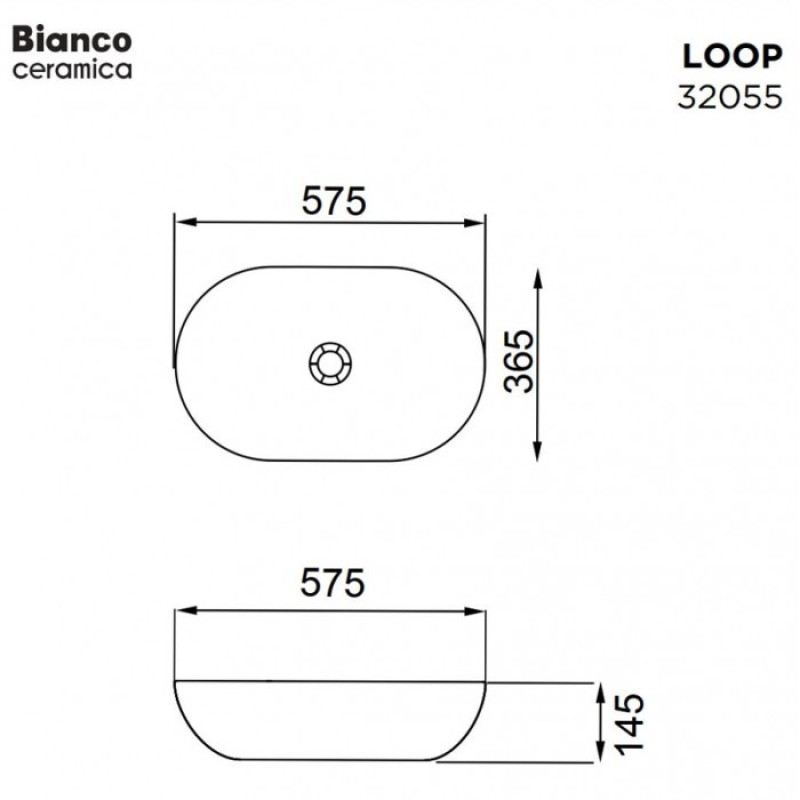 BIANCO CERAMICA LOOP, ΕΠΙΤΡΑΠΕΖΙΟΣ ΠΟΡΣΕΛΑΝΑΤΟΣ ΝΙΠΤΗΡΑΣ, 57,5x36.5 CM, 32055-300