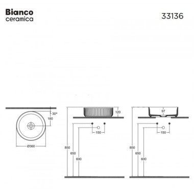 BIANCO CERAMICA ETNA-S ΕΠΙΤΡΑΠΕΖΙΟΣ ΝΙΠΤΗΡΑΣ ΠΟΡΣΕΛΑΝΗΣ WHITE, 36 CM, 33136-300