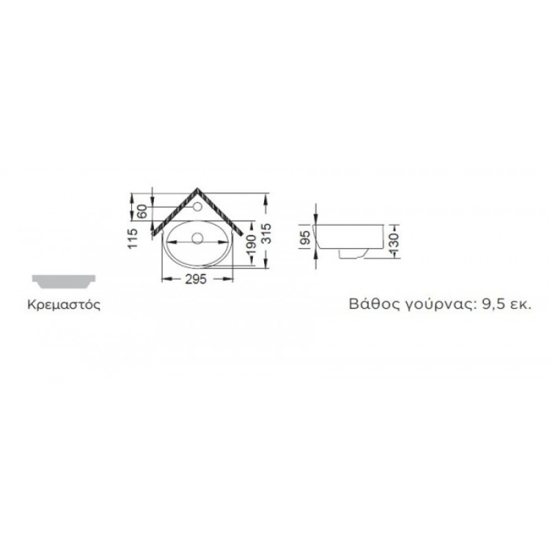 BIANCO CERAMICA NOOK, ΚΡΕΜΑΣΤΟΣ ΠΟΡΣΕΛΑΝΙΝΟΣ ΝΙΠΤΗΡΑΣ, WHITE, 29.5x31.5 CM, 33920-300