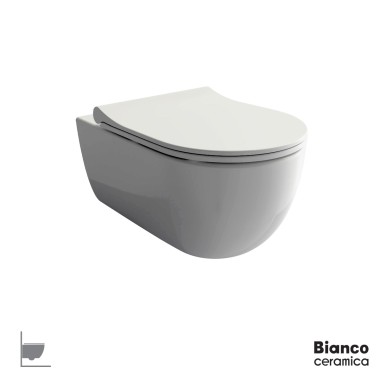 BIANCO CERAMICA NORA 3416, ΚΡΕΜΑΣΤΗ ΛΕΚΑΝΗ, ΚΑΛΥΜΜΑ SLIM SOFT CLOSE/RIMLESS, 54.5 CM, 341600SC-300