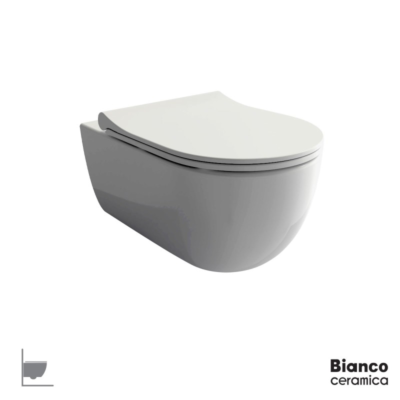BIANCO CERAMICA NORA 3416, ΚΡΕΜΑΣΤΗ ΛΕΚΑΝΗ, ΚΑΛΥΜΜΑ SLIM SOFT CLOSE/RIMLESS, 54.5 CM, 341600SC-300
