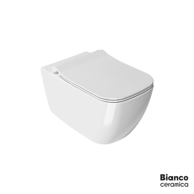 BIANCO CERAMICA MIZO 3616, ΚΡΕΜΑΣΤΗ ΛΕΚΑΝΗ, ΚΑΛΥΜΜΑ SLIM SOFT CLOSE, RIMLESS, 51.5 CM, 361600SC-300