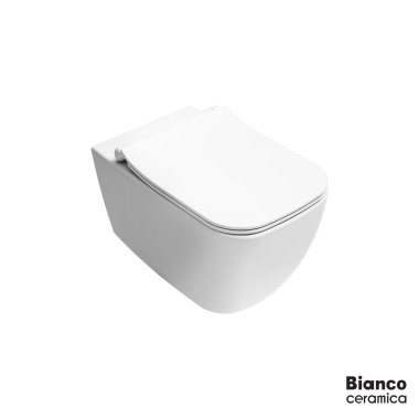 BIANCO CERAMICA MIZO ΚΡΕΜΑΣΤΗ ΛΕΚΑΝΗ, RIMLESS, ΚΑΛΥΜΜΑ SLIM SOFT, WHITE MATT, 361600SC-301