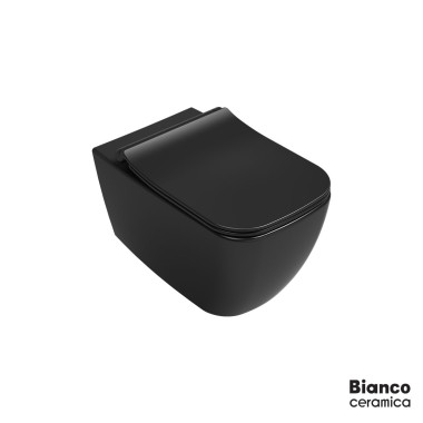 BIANCO CERAMICA MIZO ΚΡΕΜΑΣΤΗ ΛΕΚΑΝΗ RIMLESS 51.5 CM, ΚΑΛΥΜΑ SLIM SOFT, BLACK MATT, 361600SC-401