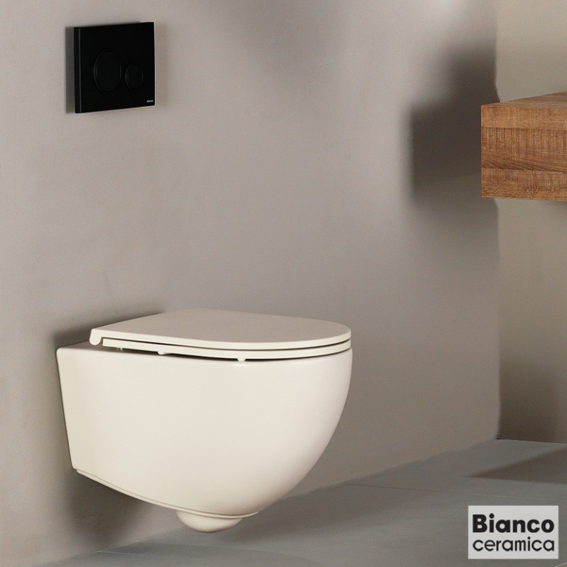 BIANCO CERAMICA LENTA, ΛΕΚΑΝΗ ΚΡΕΜΑΣΤΗ RIMLESS ΜΕ ΚΑΛΥΜΜΑ SOFT CLOSE (ΑΠΟΣΠΩΜΕΝΟ), 53 CM, IVORY MATT, 381600C-311  