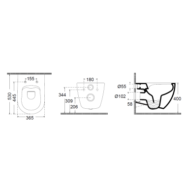 BIANCO CERAMICA LENTA ΚΡΕΜΑΣΤΗ ΛΕΚΑΝΗ RIMLESS, WHITE MATT, 53 CM, ΚΑΛΥΜΜΑ SLIM SOFT, 381600C-301
