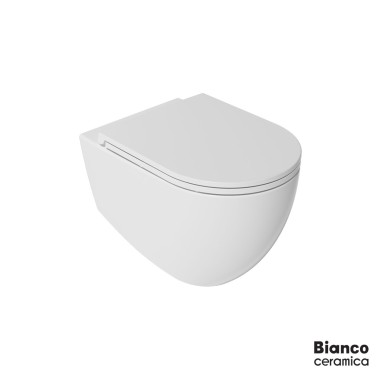 BIANCO CERAMICA LENTA ΚΡΕΜΑΣΤΗ ΛΕΚΑΝΗ RIMLESS, WHITE MATT, 53 CM, ΚΑΛΥΜΜΑ SLIM SOFT, 381600C-301