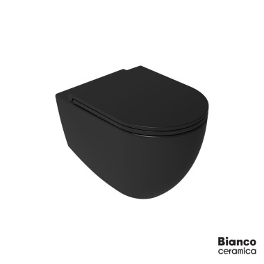 BIANCO CERAMICA LENTA ΚΡΕΜΑΣΤΗ ΛΕΚΑΝΗ RIMLESS 53 CM, KΑΛΥΜΑ SLIM SOFT, BLACK MATT, 381600C-401