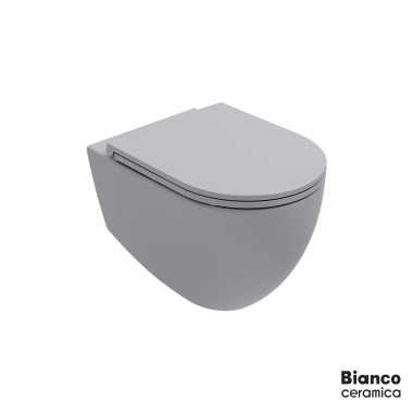 BIANCO CERAMICA LENTA, ΛΕΚΑΝΗ ΚΡΕΜΑΣΤΗ RIMLESS ΜΕ ΚΑΛΥΜΜΑ SLIM SOFT CLOSE (ΑΠΟΣΠΩΜΕΝΟ), 53 CM, STONE GREY, 381600C-440