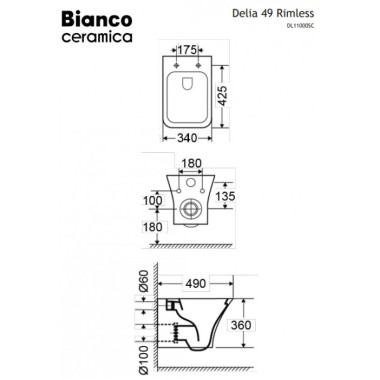 BIANCO CERAMICA ALBA AL 110, TORNADO, ΚΡΕΜΑΣΤΗ ΛΕΚΑΝΗ, ΚΑΛΥΜΜΑ SLIM SOFT CLOSE,  49 CM, AL 11000SC-300