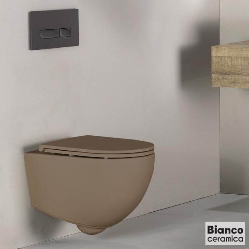 BIANCO CERAMICA LENTA ΚΡΕΜΑΣΤΗ ΛΕΚΑΝΗ RIMLESS ΑΠΟ ΠΟΡΣΕΛΑΝΗ TAUPE MATT 