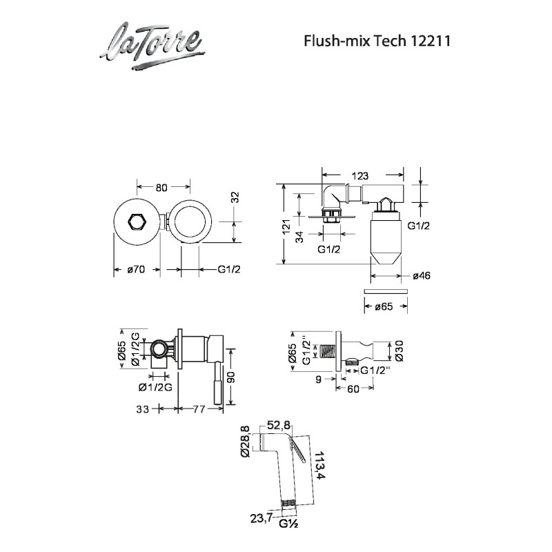 La Torre Tech Flush mix Ντουζάκι Υγιεινής - Μπιντέ Chrome 12211-100