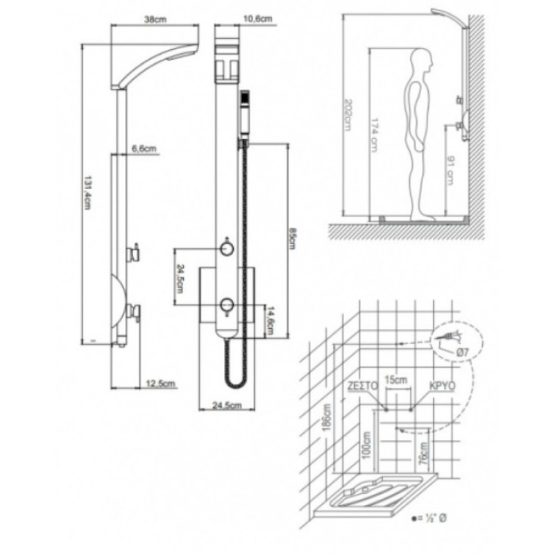 DOLCE VITA IDEA ΘΕΡΜΟΜΙΚΤΙΚΗ ΣΤΗΛΗ ΝΤΟΥΣ 2 ΕΞΟΔΩΝ, INOX MATT, IDEA-110