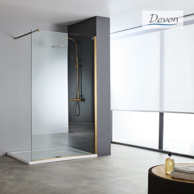 DEVON IWIS WALK-IN, ΚΑΜΠΙΝΑ ΣΤΑΘΕΡΟ ΚΡΥΣΤΑΛΛΟ, CLEAN GLASS, (5 ΔΙΑΣΤΑΣΕΙΣ), BRONZE BRUSHED PVD, 100(96-98), Ύψος: 2 M, IW 100C-221
