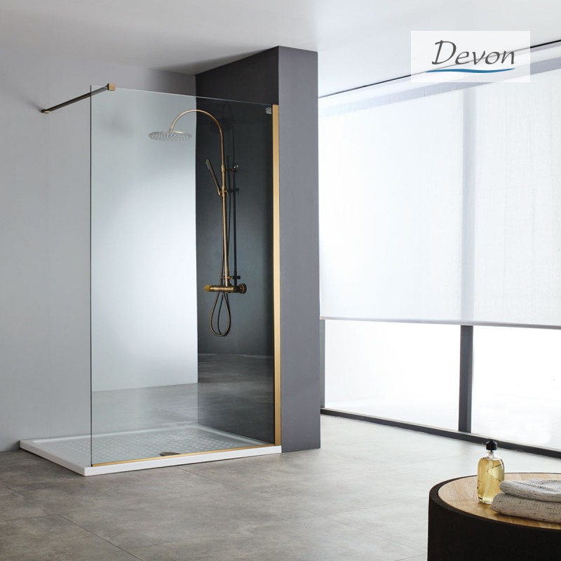 DEVON IWIS WALK-IN, ΚΑΜΠΙΝΑ ΣΤΑΘΕΡΟ ΚΡΥΣΤΑΛΛΟ, CLEAN GLASS, (5 ΔΙΑΣΤΑΣΕΙΣ), BRONZE BRUSHED PVD, 100(96-98), Ύψος: 2 M, IW 100C-221