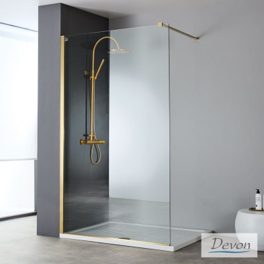 DEVON IWIS WALK-IN, ΚΑΜΠΙΝΑ ΣΤΑΘΕΡΟ ΚΡΥΣΤΑΛΛΟ, CLEAN GLASS, GOLD BRUSHED PVD, 140 (136-138) CM, 'ΥΨΟΣ: 2 M, IW 140C-211