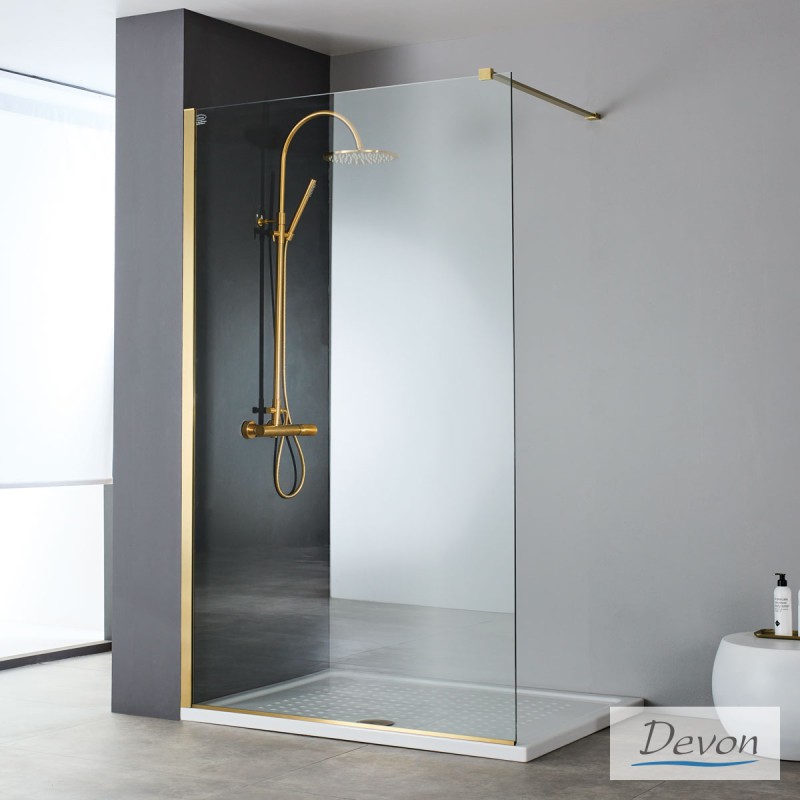 DEVON IWIS WALK-IN, ΚΑΜΠΙΝΑ ΣΤΑΘΕΡΟ ΚΡΥΣΤΑΛΛΟ, CLEAN GLASS, GOLD BRUSHED PVD, 140 (136-138) CM, 'ΥΨΟΣ: 2 M, IW 140C-211