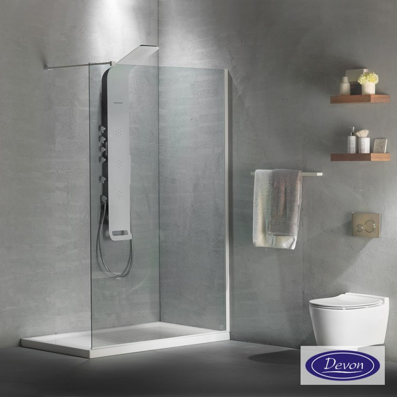 DEVON IWIS WALK-IN, ΚΑΜΠΙΝΑ ΣΤΑΘΕΡΟ ΚΡΥΣΤΑΛΛΟ, CLEAN GLASS, WHITE MATT, 100 (97-99), ΎΨΟΣ: 200 CM, IW 100C-300