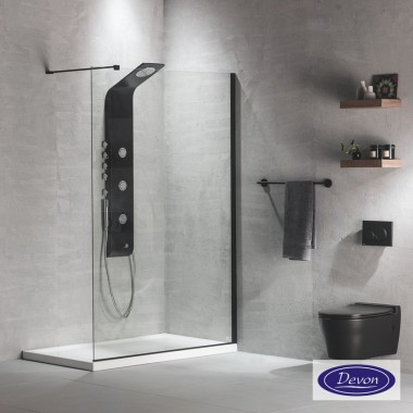 DEVON IWIS WALK-IN, ΚΑΜΠΙΝΑ ΣΤΑΘΕΡΟ ΚΡΥΣΤΑΛΛΟ, CLEAN GLASS, BLACK MATT, 100 (97-99), ΎΨΟΣ: 200 CM, IW 100C-400