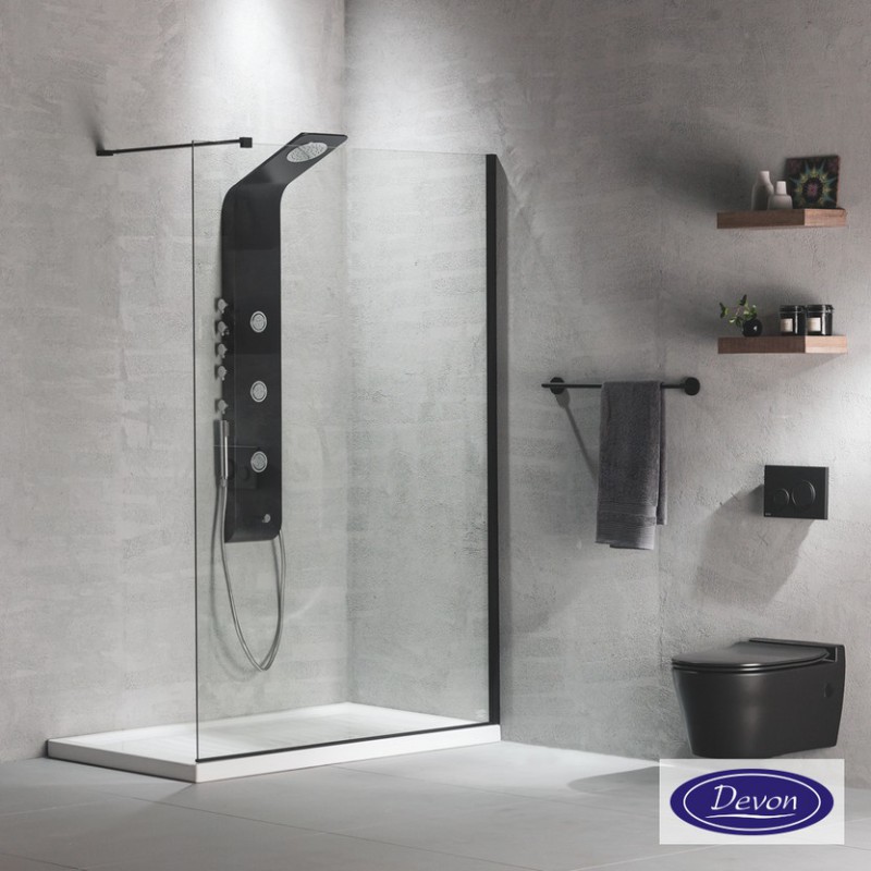 DEVON IWIS WALK-IN, ΚΑΜΠΙΝΑ ΣΤΑΘΕΡΟ ΚΡΥΣΤΑΛΛΟ, CLEAN GLASS, BLACK MATT, 100 (97-99), ΎΨΟΣ: 200 CM, IW 100C-400