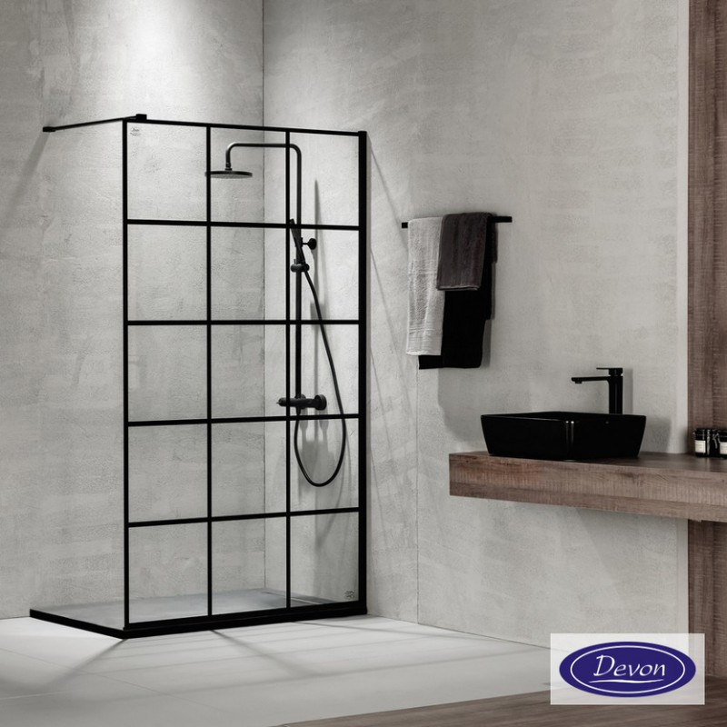 DEVON IWIS DECOR WALK-IN, ΚΑΜΠΙΝΑ ΣΤΑΘΕΡΟ ΚΡΥΣΤΑΛΛΟ, CLEAN GLASS, BLACK MATT, 90 (87-89), ΎΨΟΣ: 200 CM, IW 90DC-400