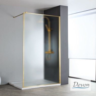 DEVON IWIS FLUTED WALK-IN, ΚΑΜΠΙΝΑ ΣΤΑΘΕΡΟ ΚΡΥΣΤΑΛΛΟ, CLEAN GLASS, GOLD BRUSHED PVD,  70 (66-68), ΥΨΟΣ: 2m,  IW 70FC-211