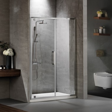DEVON FLOW PIVOT+ INFILL, ΚΑΜΠΙΝΑ ΝΤΟΥΖΙΕΡΑΣ ΜΕ 1 ΣΤΑΘΕΡΟ ΚΑΙ 1 ΑΝΟΙΓΟΜΕΝΟ, CHROME, 100 (97-101) CM, ΥΨΟΣ: 195 CM, PIR 100C-100