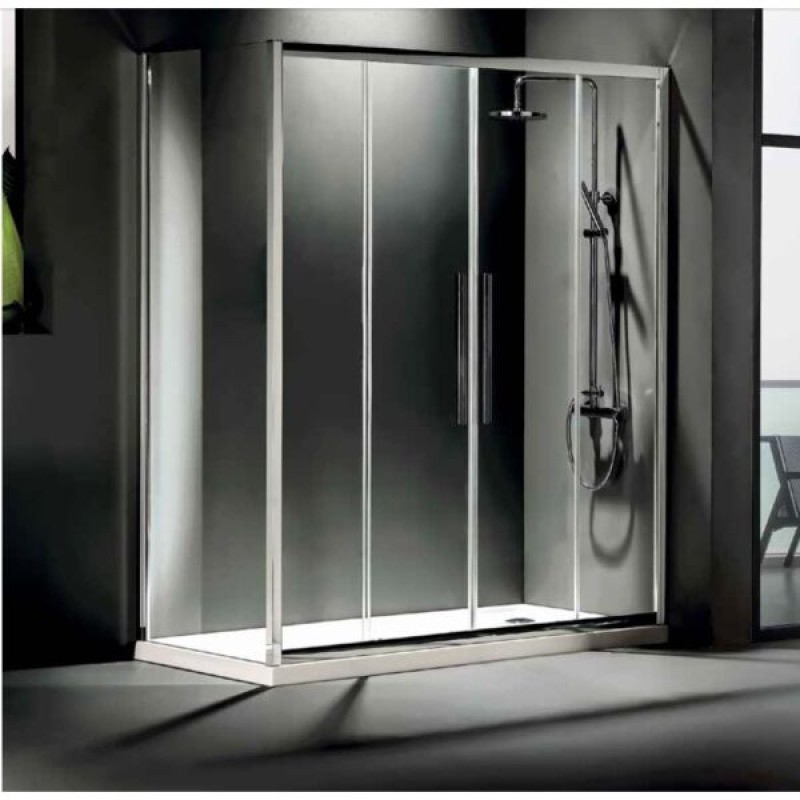 DEVON FLOW SLIDER 1+1, ΚΑΜΠΙΝΑ 1 ΣΤΑΘΕΡO ΚΑΙ 1 ΣΥΡΟΜΕΝO, CLEAN GLASS, CHROME, 160 (157-161) CM, ΎΨΟΣ: 195 CM, SL2F 160C-100