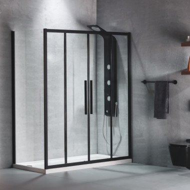 DEVON FLOW SLIDER 2+2, ΚΑΜΠΙΝΑ 2 ΣΤΑΘΕΡΑ ΚΑΙ 2 ΣΥΡΟΜΕΝΑ, CLEAN GLASS, BLACK MATT, 160 (157-161) CM, ΎΨΟΣ: 195 CM, SL2F 160C-400