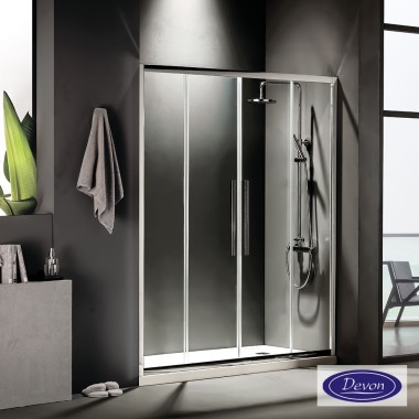 DEVON FLOW SLIDER 2+2, ΚΑΜΠΙΝΑ 2 ΣΤΑΘΕΡΑ ΚΑΙ 2 ΣΥΡΟΜΕΝΑ, CLEAN GLASS, CHROME, 160 (157-160) CM, ΎΨΟΣ: 200 CM, SLL 160C-100