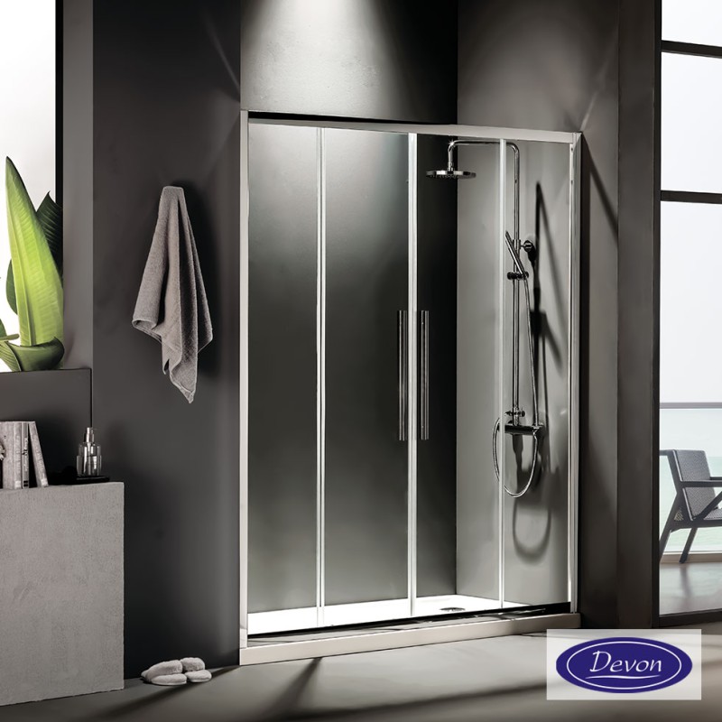DEVON FLOW SLIDER 2+2, ΚΑΜΠΙΝΑ 2 ΣΤΑΘΕΡΑ ΚΑΙ 2 ΣΥΡΟΜΕΝΑ, CLEAN GLASS, CHROME, 160 (157-160) CM, ΎΨΟΣ: 200 CM, SLL 160C-100