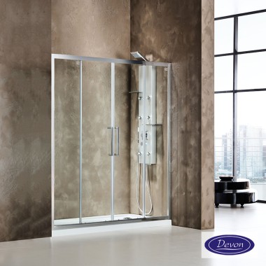 DEVON FLOW SLIDER 2+2, ΚΑΜΠΙΝΑ 1 ΣΤΑΘΕΡΟ ΚΑΙ 1 ΣΥΡΟΜΕΝΟ, CLEAN GLASS, CHROME, 150 (147-151) CM, ΎΨΟΣ: 195 CM, SL2T 150C-100