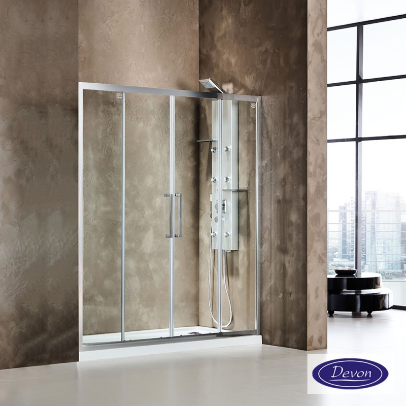 DEVON FLOW SLIDER 2+2, ΚΑΜΠΙΝΑ 1 ΣΤΑΘΕΡΟ ΚΑΙ 1 ΣΥΡΟΜΕΝΟ, CLEAN GLASS, CHROME, 150 (147-151) CM, ΎΨΟΣ: 195 CM, SL2T 150C-100